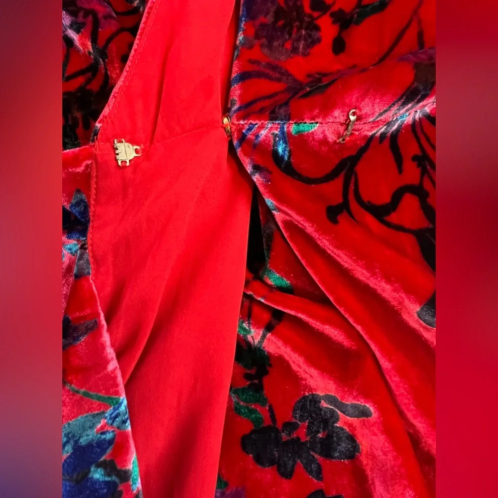 House of Harlow 1960 Revolve Red Floral Velvet Wrap Dress Holiday Party Wedding - Picture 12 of 16